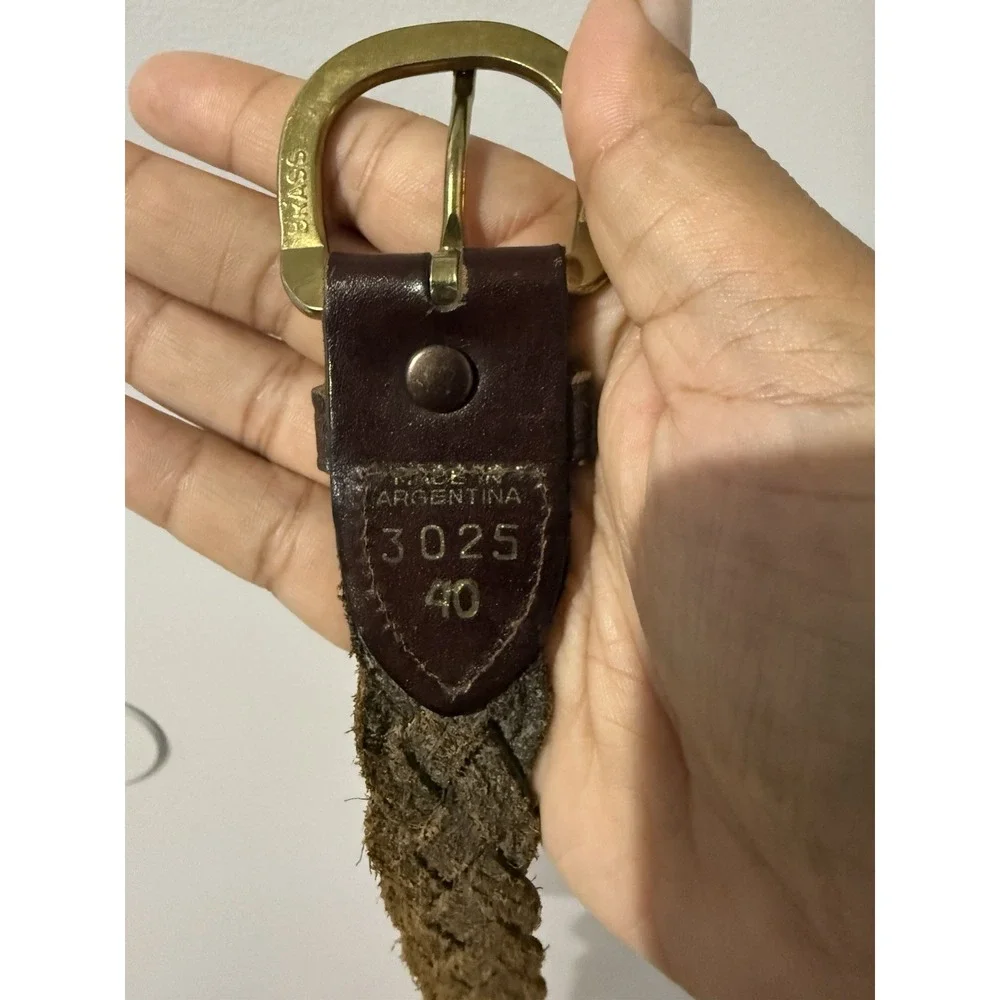 Womens Brown Genuine Leather Braided Belt Brass Buckle Size 40 Argentina 45